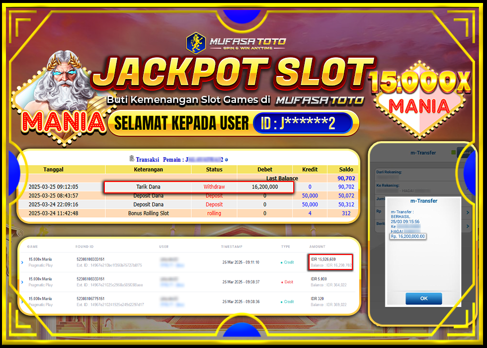 MUFASATOTO JACKPOT PRAGMATIC PLAY Rp.16.200.000 | LUNAS