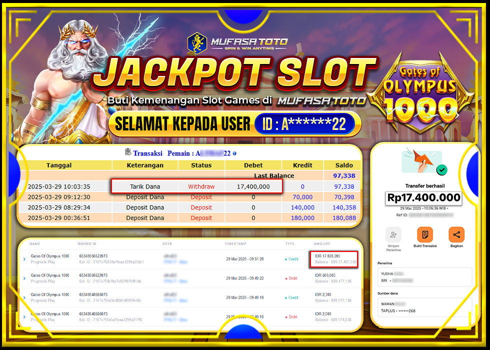 MUFASATOTO JACKPOT PRAGMATIC PLAY Rp.17.400.000 | LUNAS