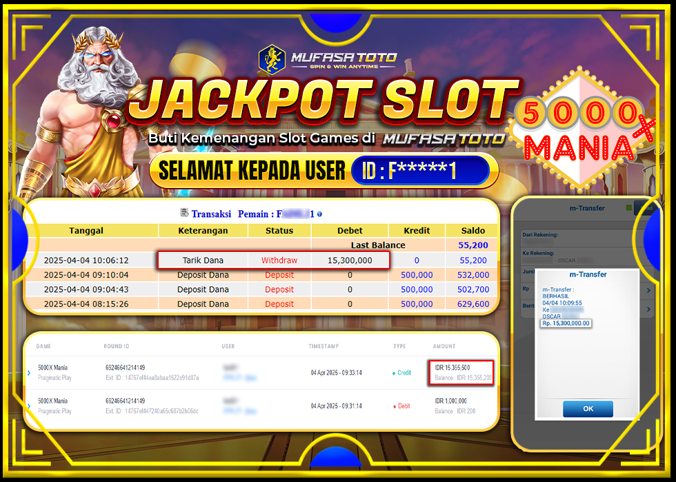 MUFASATOTO JACKPOT PRAGMATIC PLAY Rp.15.300.000 | LUNAS