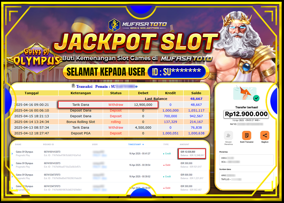 MUFASATOTO JACKPOT PRAGMATIC PLAY Rp.12.900.000 | LUNAS