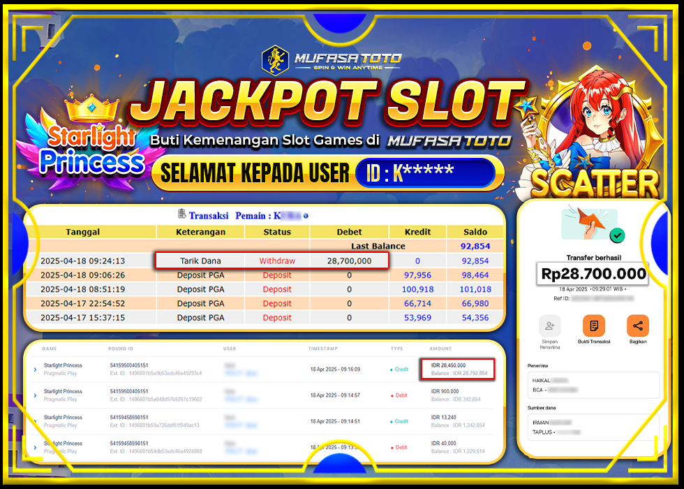MUFASATOTO JACKPOT PRAGMATIC PLAY Rp.28.700.000 | LUNAS