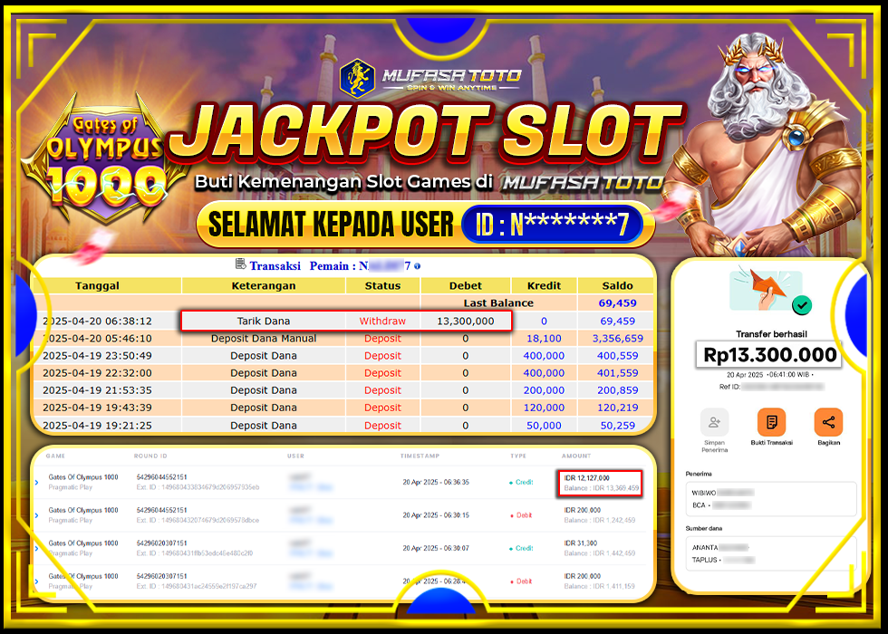 MUFASATOTO JACKPOT PRAGMATIC PLAY Rp.13.300.000 | LUNAS