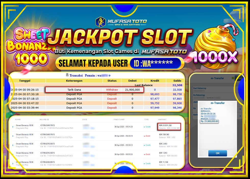 MUFASATOTO JACKPOT PRAGMATIC PLAY Rp.21.900.000 | LUNAS