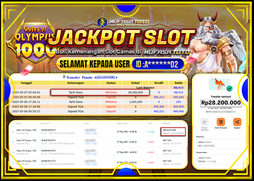 MUFASATOTO JACKPOT PRAGMATIC PLAY Rp.28.200.000 | LUNAS