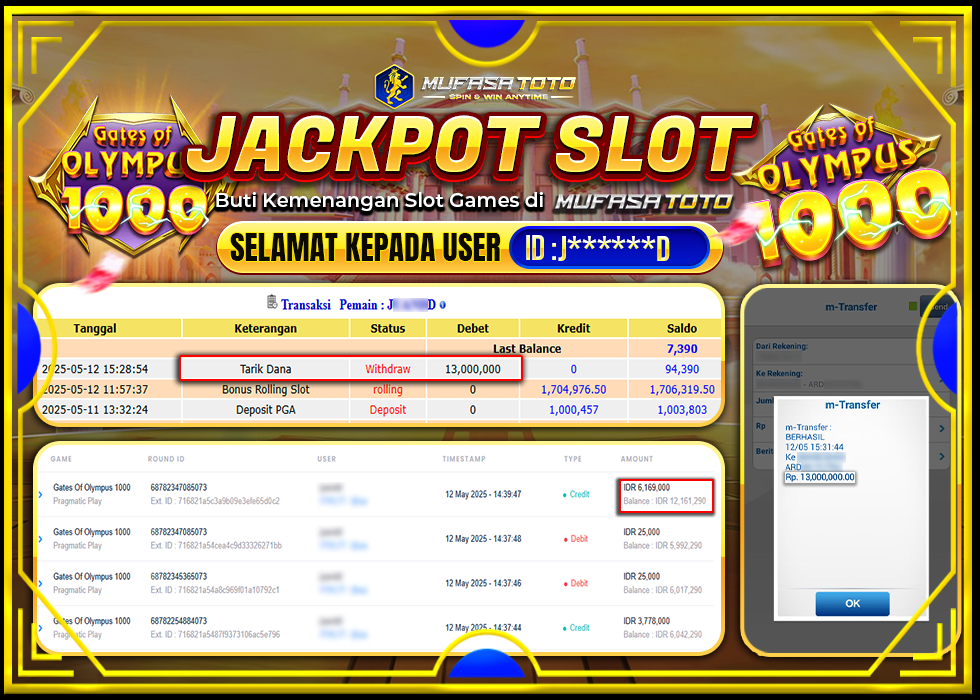 MUFASATOTO JACKPOT PRAGMATIC PLAY Rp.13.000.000LUNAS