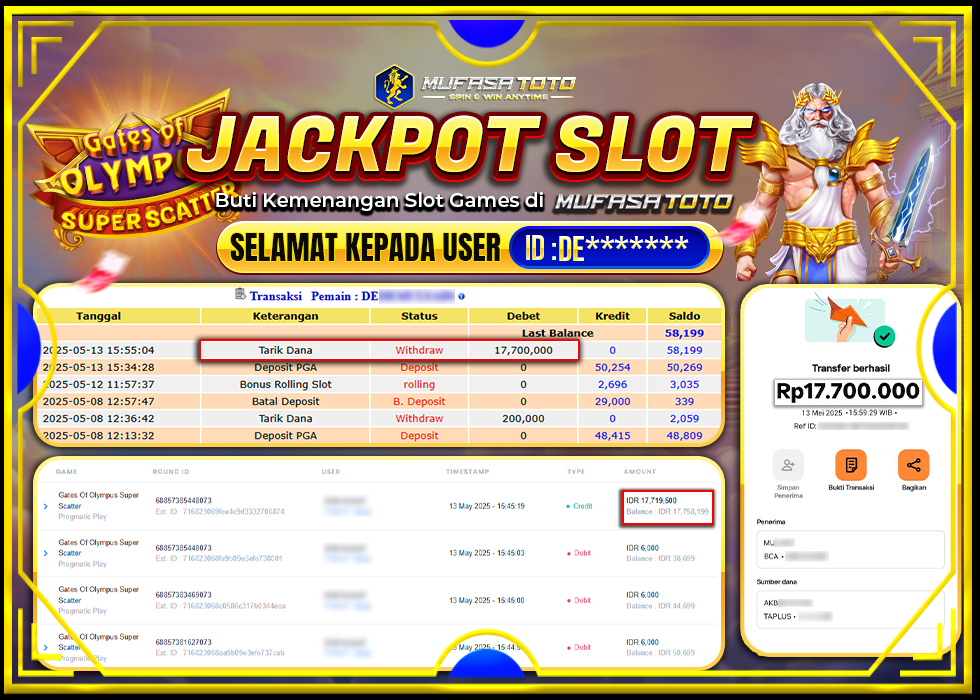 MUFASATOTO JACKPOT PRAGMATIC PLAY Rp.17.700.000 | LUNAS