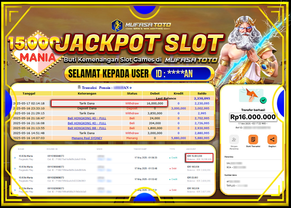 MUFASATOTO JACKPOT PRAGMATIC PLAY Rp.16.000.000LUNAS
