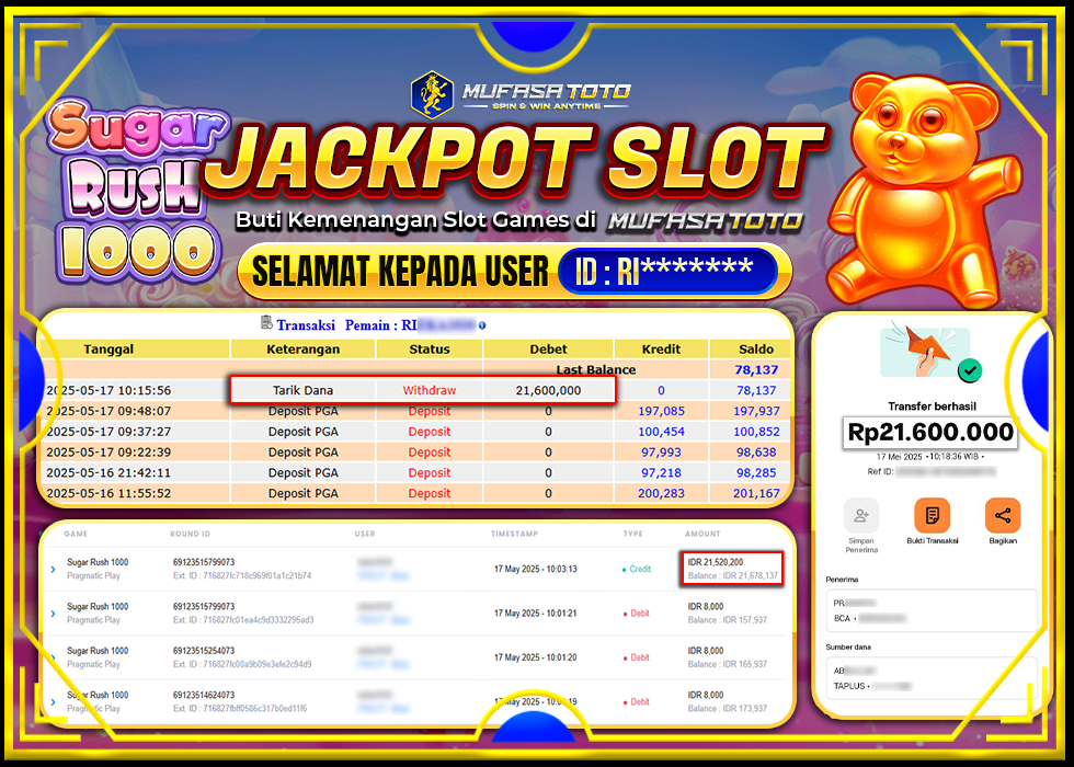 MUFASATOTO JACKPOT PRAGMATIC PLAY Rp.21.600.000LUNAS