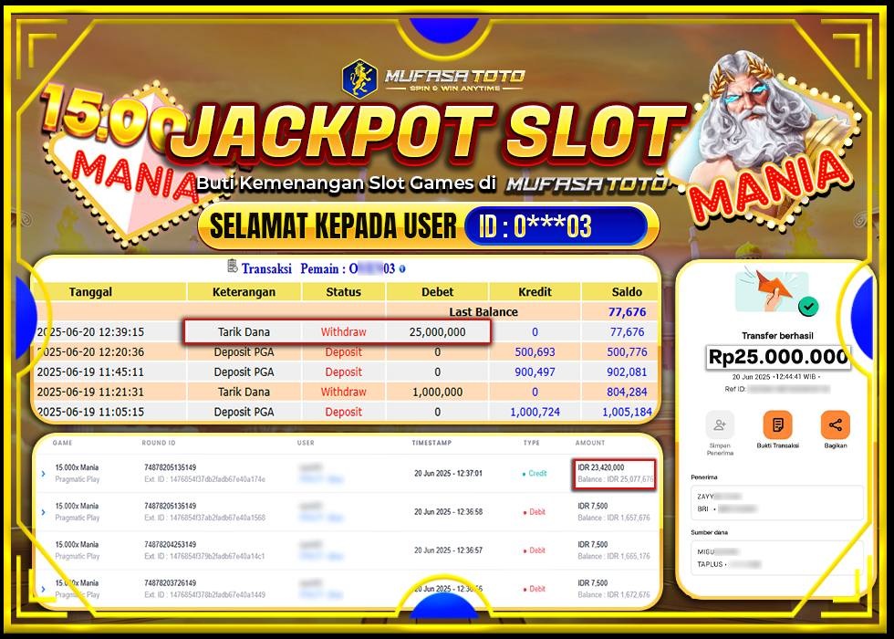 MUFASATOTO JACKPOT PRAGMATIC PLAY Rp.25.000.000LUNAS