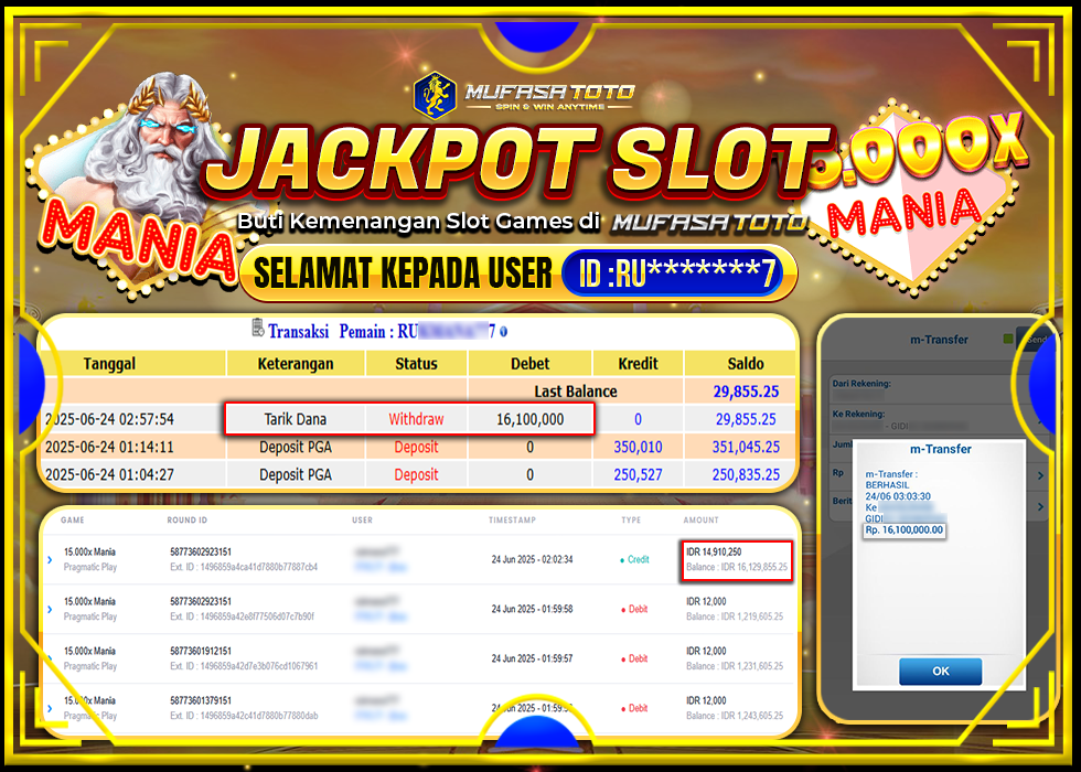 MUFASATOTO JACKPOT PRAGMATIC PLAYRp16.100.000LUNAS