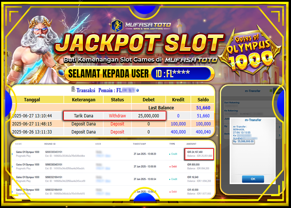 MUFASATOTO JACKPOT PRAGMATIC PLAYRp25.000.000LUNAS