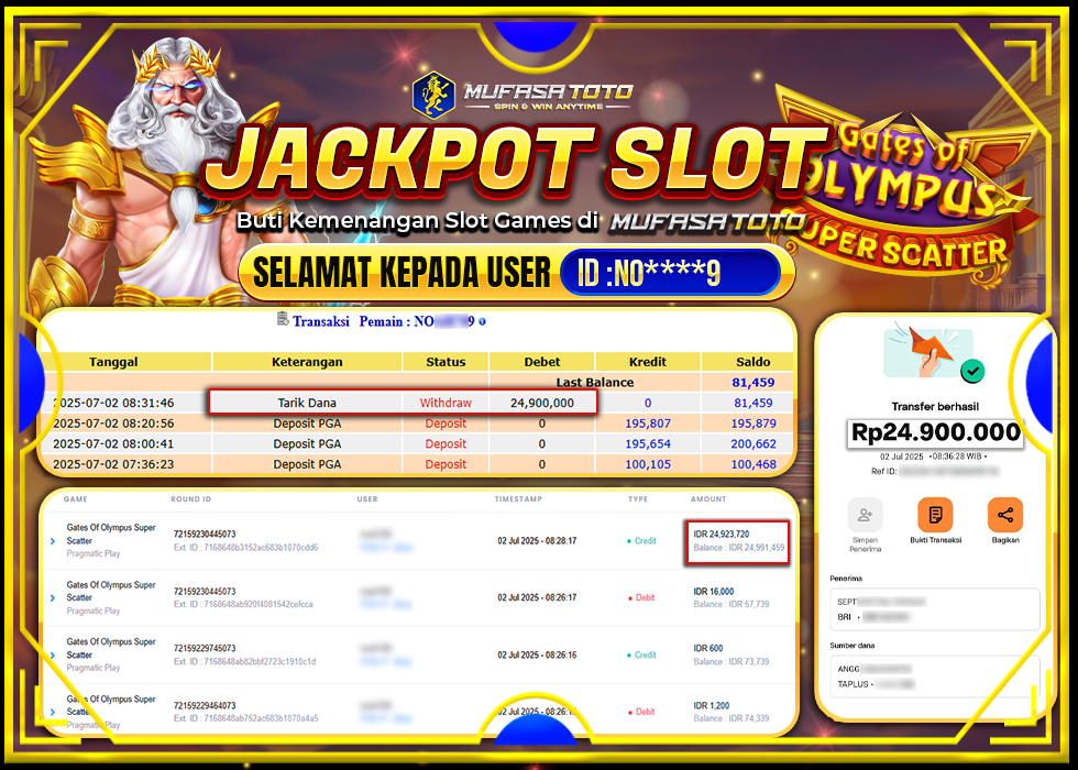 MUFASATOTO JACKPOT PRAGMATIC PLAY Rp.24.900.000 | LUNAS