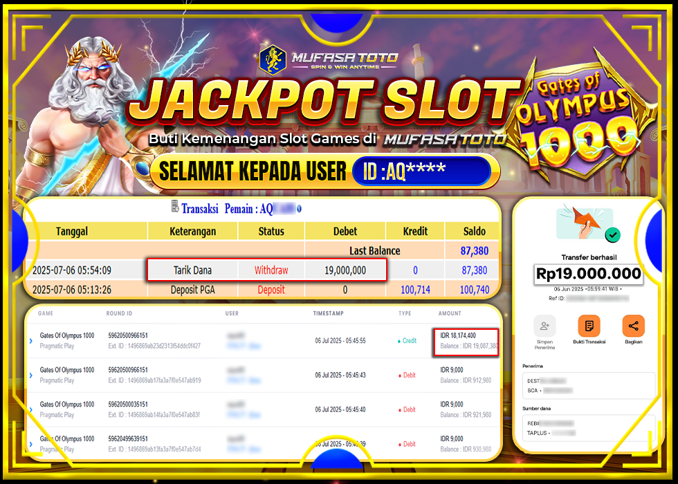 MUFASATOTO JACKPOT PRAGMATIC PLAYRp.19.000.000 | LUNAS