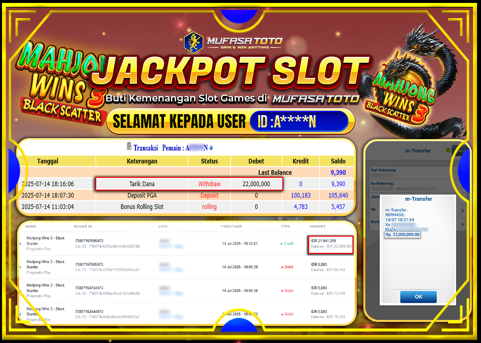 MUFASATOTO JACKPOT PRAGMATICPLAYRp22.000.000LUNAS