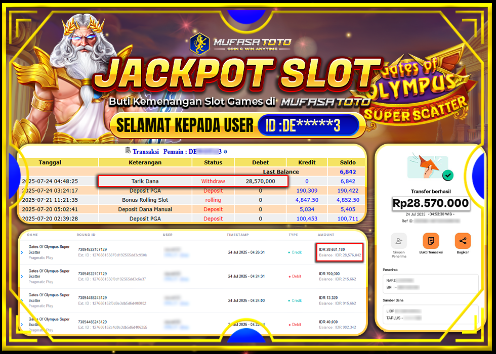 MUFASATOTO JACKPOT PRAGMATIC PLAY Rp.28.570.000 | LUNAS