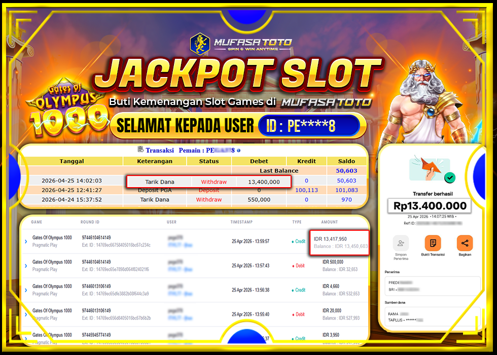 MUFASATOTO JACKPOT PRAGMATIC PLAY Rp.13.400.000|LUNAS