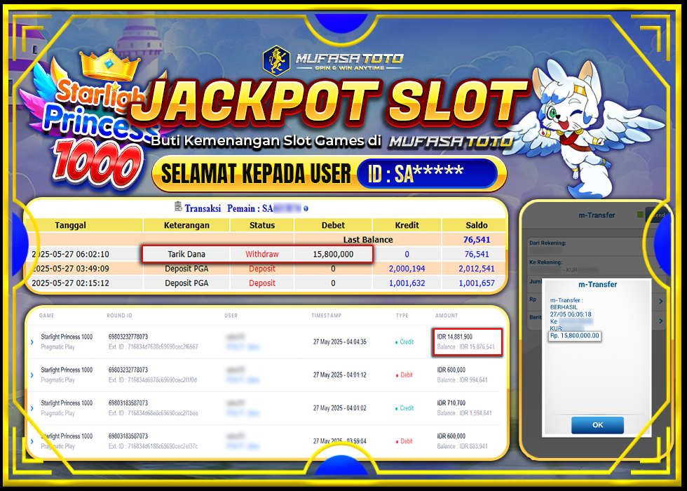 MUFASATOTO JACKPOT PRAGMATIC PLAY Rp.15.800.000 | LUNAS